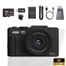 5K数码相机，Vlog摄影摄像机，7200万像素自动对焦数码相机，3英寸180°翻转屏，18倍光学变焦复古相机，可通过APP连接智能手机和WiFi，配备32G存储卡，是博主、内容创作者、旅行者和社交媒体用户的理想之选，也适合学生、青少年，是复活节、生日、圣诞节等节日的理想礼物。 - 查看 14