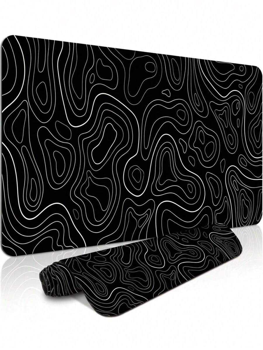 1pc XXL Topographic Map Pattern Mouse Pad - Extra Large Extended Desk Mat, Suitable For Gaming, Black And White Minimalist Keyboard Pad, Suitable For Office And Home - View 1