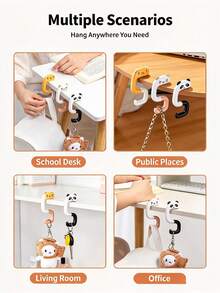 Cute Cartoon Animal Desktop Bag Hook, Foldable Portable ABS Material Handbag Hook, Panda Bear Design Desk Edge Handbag Holder, Suitable For Desk, School, Office - Multicolor - View 2