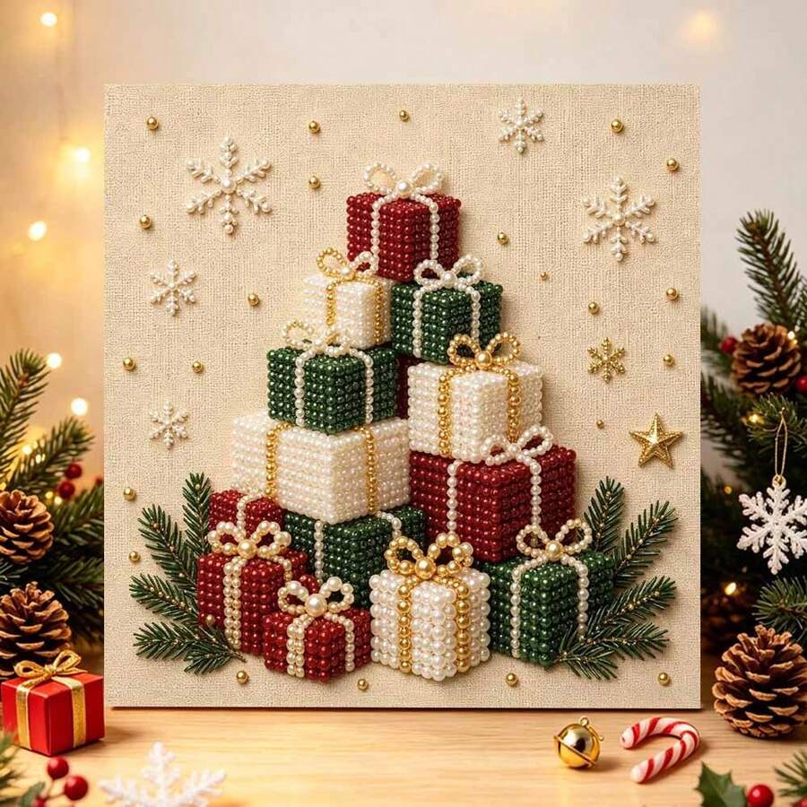 DIY Christmas Gift Pearl And Diamond Painting Set, Including Colorful Round Pearls And Rhinestones, Handmade Pearl And Diamond Art Set For Adults And Beginners, Holiday Gift - Sets - View 1