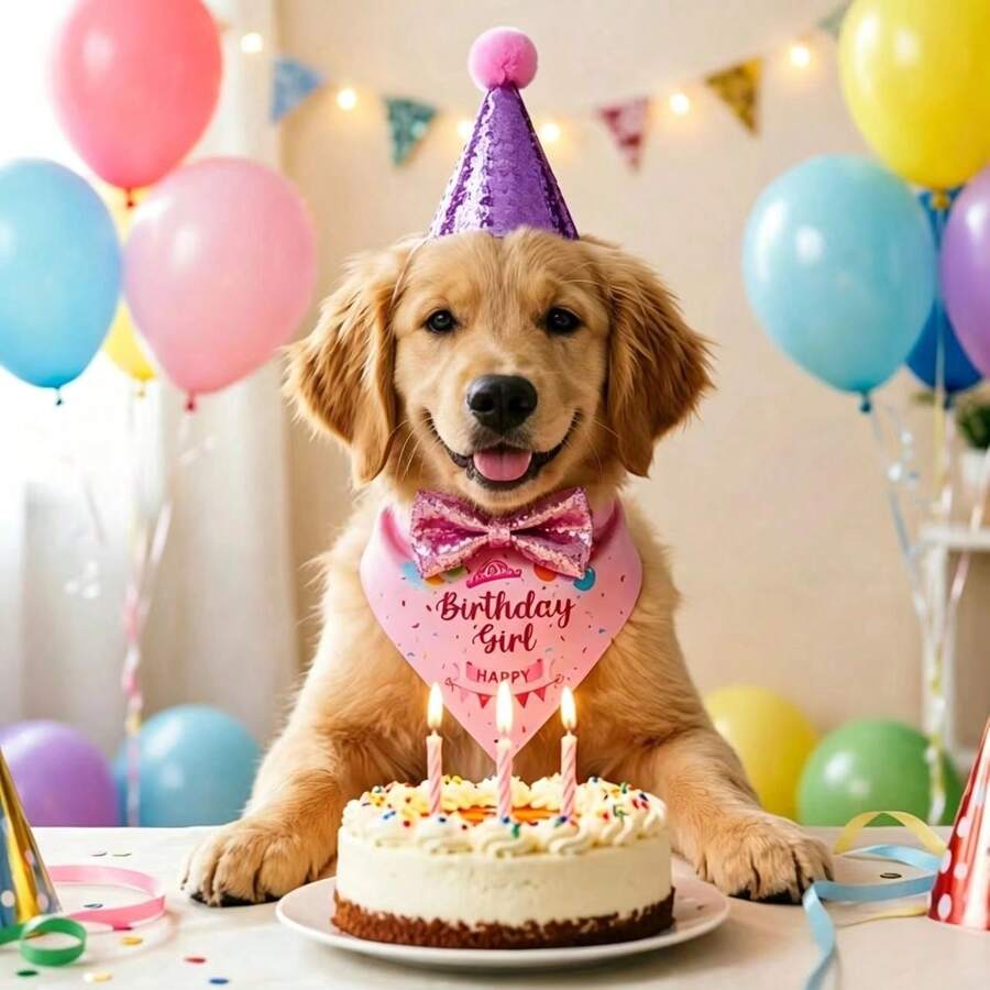 3pcs/6pcs Pet Cat Dog Supplies, Pet Happy Birthday Outfit With Bib & Bow Tie And Cute Birthday Party Hat, Suitable For Small And Medium Pets Cat Dog, Cat Birthday Gift Blue Pink Decoration Set