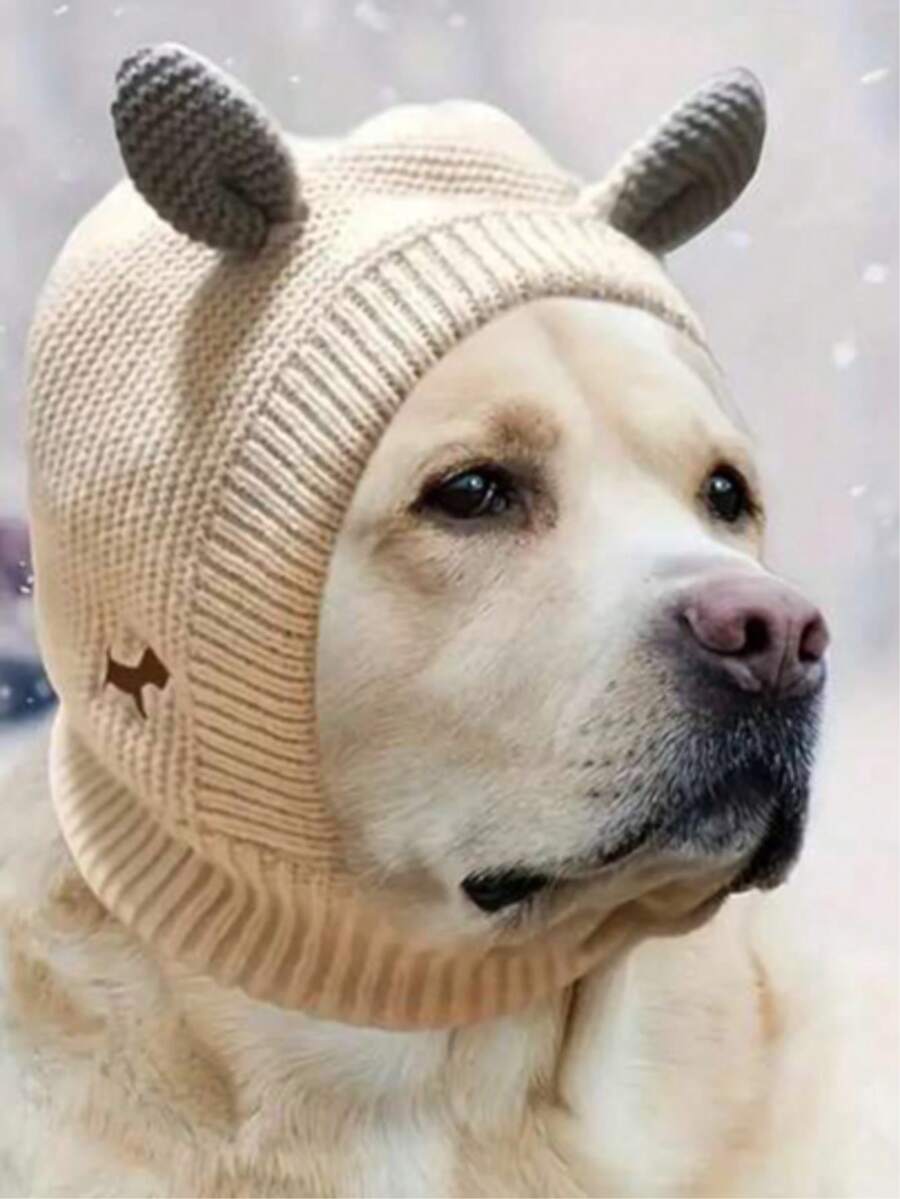 1pc Pet Dog Knitted Ear Protection Cap, Noise Reduction Anxiety Relief Ear Cover Snood Hat, Soft Breathable All‑Season Comfort Headwear For Medium To Large Dogs - Multicolor - View 1