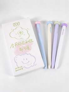 4/1pc Macaron Cloud Click Neutral Pen, High Aesthetic Stress Relief CS Double Ball Tip Quick Dry 0.5 Black Ink Student Writing Pen Gift Box Set, Suitable For Classroom Notes, After-School Homework, Daily Practice, Exam Writing, Planner Decoration, Highlighting Key Points, Cute Desktop Stationery Ornament, Back To School Prize, Birthday Small Gift - Multicolor - View 8