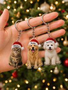 Customized Christmas Pet Acrylic Keychain, Custom Name Keychain, Personalized Pet Photo Keychain, Cute Dog And Cat Keychain, Christmas Pet Gift - Multicolor - View 4