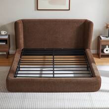 160x200 cm sängram. Sängram med vadderad huvudgavel, förstärkt stålram, utan boxspring – enkel montering, hög stabilitet, madrass ingår ej. - Brun - Visa 8
