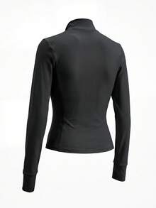 1 Set Women's Sports Outfit Full Zip Jacket + High Waist Tummy Control Butt Lifting Wide Leg Pants, Slimming Black Outdoor Set, Casual Party, Commute Minimalist Autumn Clothing - Black - View 6