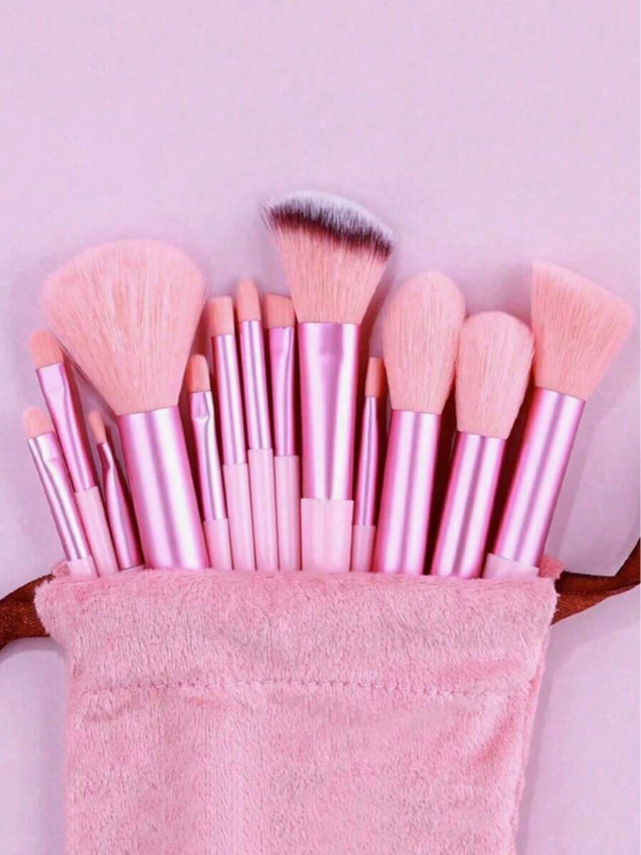 Professional Makeup Brush Set, Including Foundation Brush, Eyeshadow Brush, Etc., Handle Made Of Plastic, Bristles Made Of Soft Synthetic Material, Random Color And Style. Product Name: Makeup Brush Set, Makeup Tool Set, Makeup Gift Set. - Pink - View 1