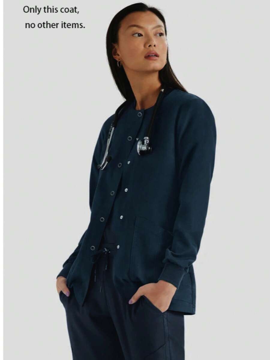 長袖多口袋夾克,休閒運動長袖上衣,女款辦公通勤工作服上衣,黑色,秋季 - 黑色 - 查看 1