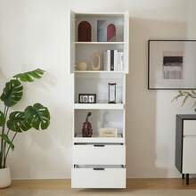 200cm High Kitchen Cabinets, Storage Cupboards, Doors, Drawers, Microwave Shelves, Tall Cabinets With Tip-Over Protection, Sideboards, Freestanding Multifunctional Cabinets For Dining Room, Living Room, White - White - View 5