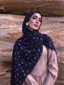 1pc Women's Zebra Print Scarf, Muslim Hijab - Black Wheat Ears - View 5