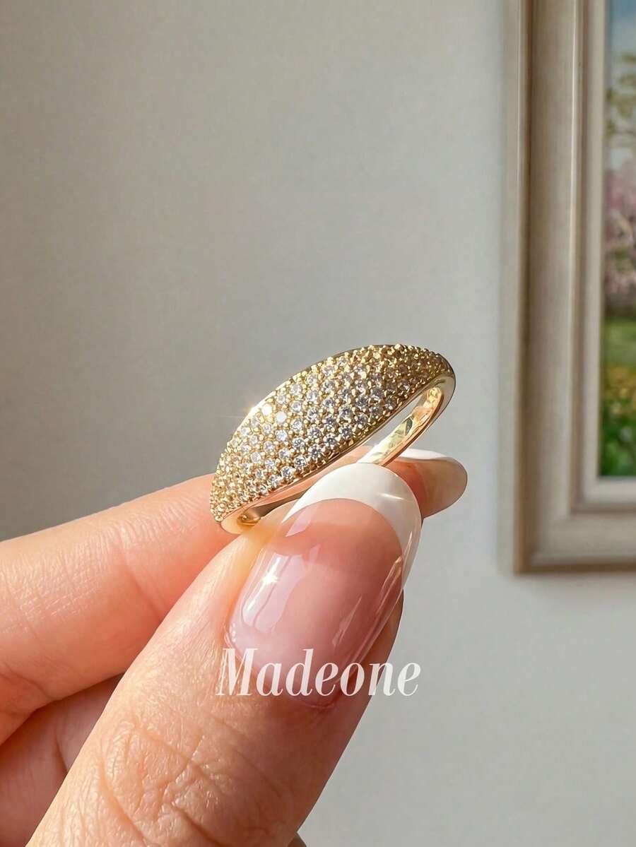 1pc Minimalist Full Zirconia Ring, Versatile Daily And Party Accessory, High-Quality Women's Jewelry Gift
