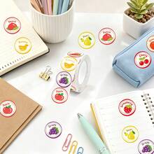 500PCS(1 Roll) 1 Inch Cartoon Fruit Stickers For Teachers, Adults, Parents, Classroom, School, Work, Study, Training, Strawberry Stickers, Handmade Self-Adhesive Labels, Incentive, Encouragement, Cherry Stickers, Back To School, Grape Stickers, School Opening Decoration Stickers, Back To School Gifts - Multicolor - View 5