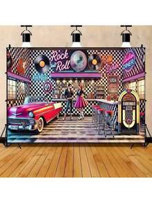1pc Vintage Rock Restaurant Polyester Backdrop, Retro Party Banner, Multi-Functional Room Decor Suitable For Home, Garden, Studio And Outdoor Celebrations, Durable And Fade-Resistant Studio Background - 1 - View 2