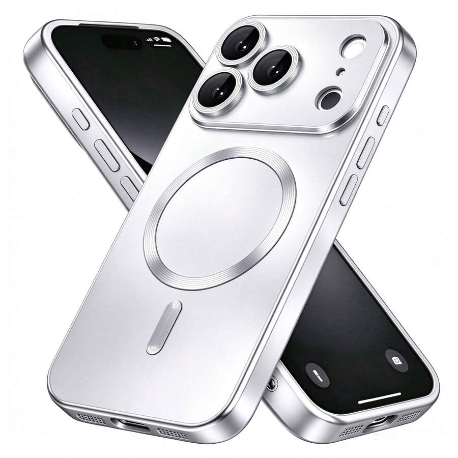 Matte Metallic Magnetic Case Compatible With Iphone 18 Pro Max 18 Pro, Military-Grade Drop Protection Bumper With Camera Lens Protector, Slim Shockproof Phone Case Compatible With Iphone 17 Pro Max 16 Pro Max 16e 17e 15 14 Plus 13 12 11 - Silver - View 1