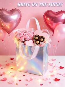 Rainbow Holographic Gift Bags 5 Pack, Reusable Medium Party Gift Bags And Birthday Tote Bags, 8x4x10 Inches - A - View 4