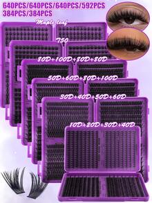 640/592/384pcs D Curl Single Cluster False Eyelashes Set, DIY Eyelash Book Home Lash Extension Kit, Suitable For Beginners, Fluffy Dense Soft Realistic Segmented Lashes, Suitable For Daily/Light Makeup/Cosplay Eye Makeup - DD - View 3