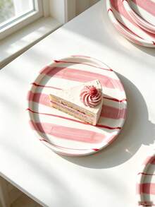 1pc/2pcs/4pcs Pink Hand-Drawn Striped Ceramic Mini Plates, 4.5" Round Small Plate For Afternoon Tea, Dessert & Nuts,Round Dessert Snack Plate For Home Kitchen - Multicolor - View 11