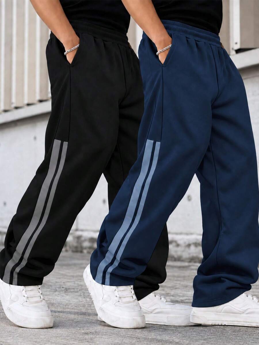 2pcs Teen Boys' Premium Avant-Garde Exquisite Fashion Outdoor Casual Comfortable Versatile Straight Leg Long Pants - Multicolor - View 1