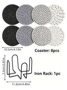 8pcs Beverage Coaster Set With Holder, Minimalist Woven Desktop Coasters, Heat-Resistant Kitchen Dining Table Coasters, Thickened Insulated Pads, 4-Color Absorbent Coaster Set, Home Decor Desktop Protection, Suitable For Various Cups, 4.3 Inch - Black and Gray - View 13