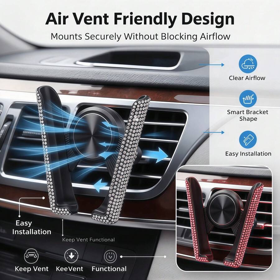 1PC Car Air Vent Phone Holder, Car Navigation Air Vent Support Bracket, Air Vent Installation, Rotatable, Waterproof, Non-Destructive Installation Without Blocking Air Vent, Stable And Durable, Great Companion For Driving Navigation