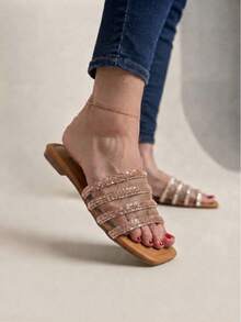 Women Flat Sandals - Rose Gold - View 1