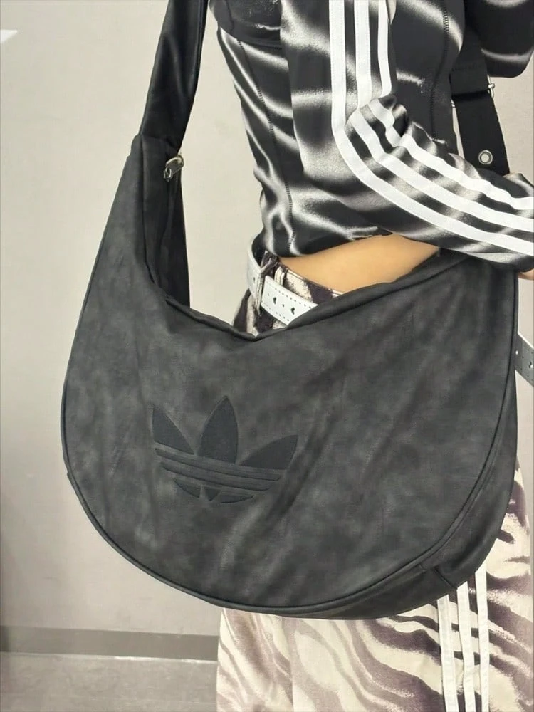 Adidas MOON PU Studded Shoulder Bag Adjustable Strap Crossbody Bag Fashionable Versatile Unisex Couple Style Black - Black - View 1
