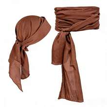 2pcs Medieval Renaissance Linen Pirate Headscarf And Belt Costume Accessories, Party, Ball, Cosplay Performance Props 1/2pcs - Black - View 4