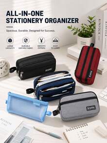 2/1pc Set Stationery Bag + Mesh Pencil Case, Large Capacity Middle School Pencil Box, Multi-Compartment School Supplies Organizer, Portable Pencil Pouch, Back To School Essential For Students, Suitable For Office And Classroom - Multicolor - View 2
