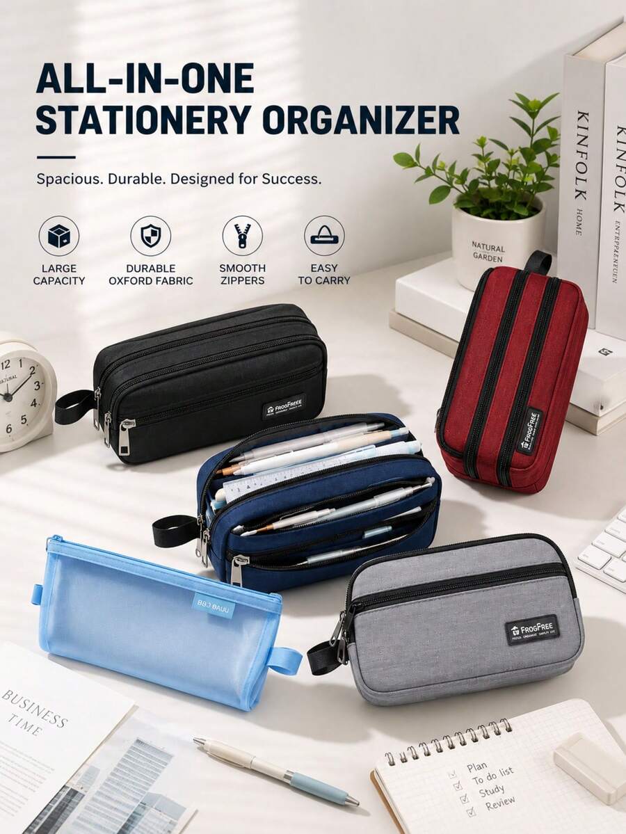2/1pc Set Stationery Bag + Mesh Pencil Case, Large Capacity Middle School Pencil Box, Multi-Compartment School Supplies Organizer, Portable Pencil Pouch, Back To School Essential For Students, Suitable For Office And Classroom
