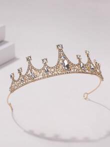 1件女款紅金水鑽新娘皇冠，優雅大方，適合婚禮、舞會、派對穿著，新娘皇冠髮箍 - 金色 - 查看 6