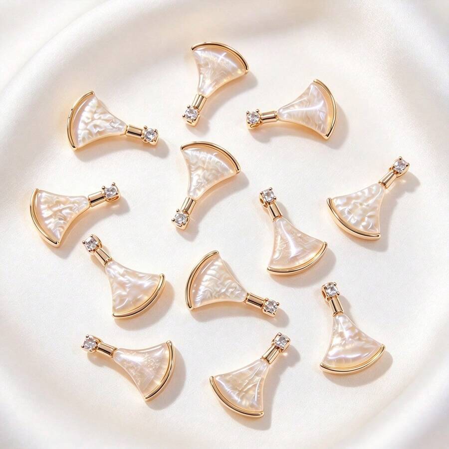 3/5pcs Copper Inlaid Micro-Zirconia Shell Scallop Shaped Fashion Charm Pendant, For Handmade DIY Jewelry Making Necklace Bracelet Earrings Bag Chain Keychain Key Chain - Multicolor - View 1