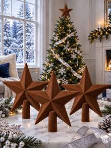 1pc Brown Christmas Tree Top Star, 7.87 Inch, Flocked Material Christmas Tree Top Decoration Star, Holiday Decor, Suitable For Indoor And Outdoor Party Home Decoration, Adding Festive Sparkling Atmosphere To Home And Office - Coffee - View 2