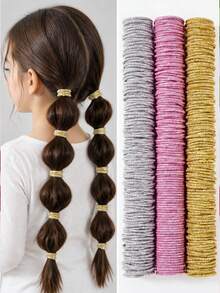 50Pcs Mixed Color Glitter Mini Hair Ties, Girls High Elastic Small Ponytail Holders, No Damage Kids Hair Bands Hair Accessories > - Multicolor - View 1