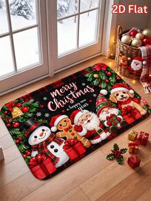 1pc Christmas Floor Mat With Cute & Cheerful Christmas Character Celebration Pattern, Felt Material, Machine Washable, Printed Carpet Perfect For Entryway, Bathroom, Living Room, Laundry Room, Home Decor, Autumn/Winter Decoration, Ideal For Christmas Home And Kitchen Decor - Multicolor - View 6