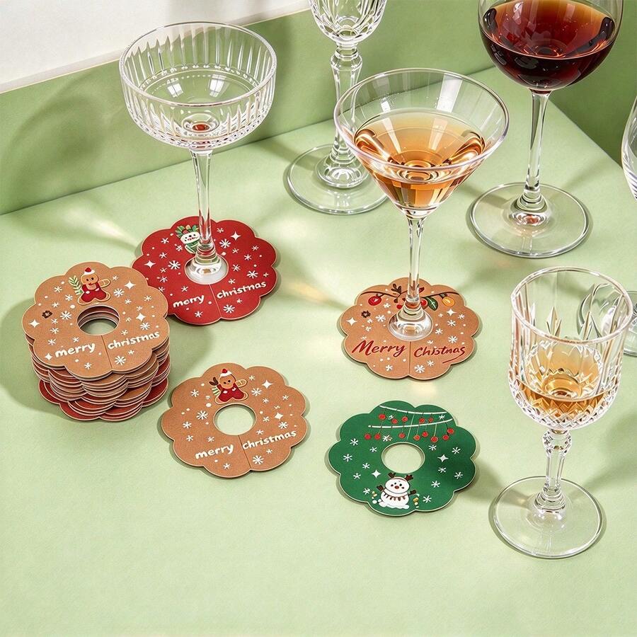 50pcs/Pack Party Theme Christmas Event Wine Glass Decoration Cards, Baking Bag Gift Box Decoration Message Cards, Cardstock With Clips - View 1