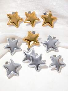 10pcs Girls Star Hair Clips, Gold & Silver Shiny Five-Pointed Star Alligator Hair Clips, Fashionable Cute Hair Accessories For Back Of Head, Christmas & Daily Use - Multicolor - View 7