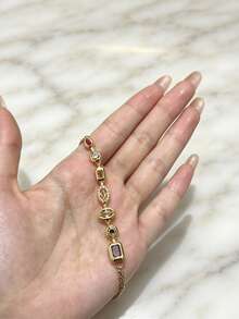 18K Gold Hand Harness Bracelet For Women, Multicolor Rectangle & Oval Gemstone Finger Chain Hand Bracelet Ring Set Dainty Hand Jewelry - Gold - View 4