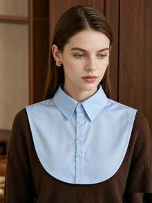 1/2pcs Women's Detachable Shirt Collar, Curved Decorative Collar Piece, Button Design Layering Collar Accessory, Suitable For Sweater Matching, Daily Autumn/Winter Wear - White - View 5