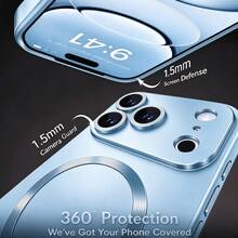 磨砂金屬磁吸手機殼，適用於 iPhone 18 Pro Max 18 Pro，軍規級防摔防震保護殼，附相機鏡頭保護蓋，超薄防震手機殼，適用於 iPhone 17 Pro Max 16 Pro Max 16e 17e 15 14 Plus 13 12 11 - 遠峰藍 - 查看 2