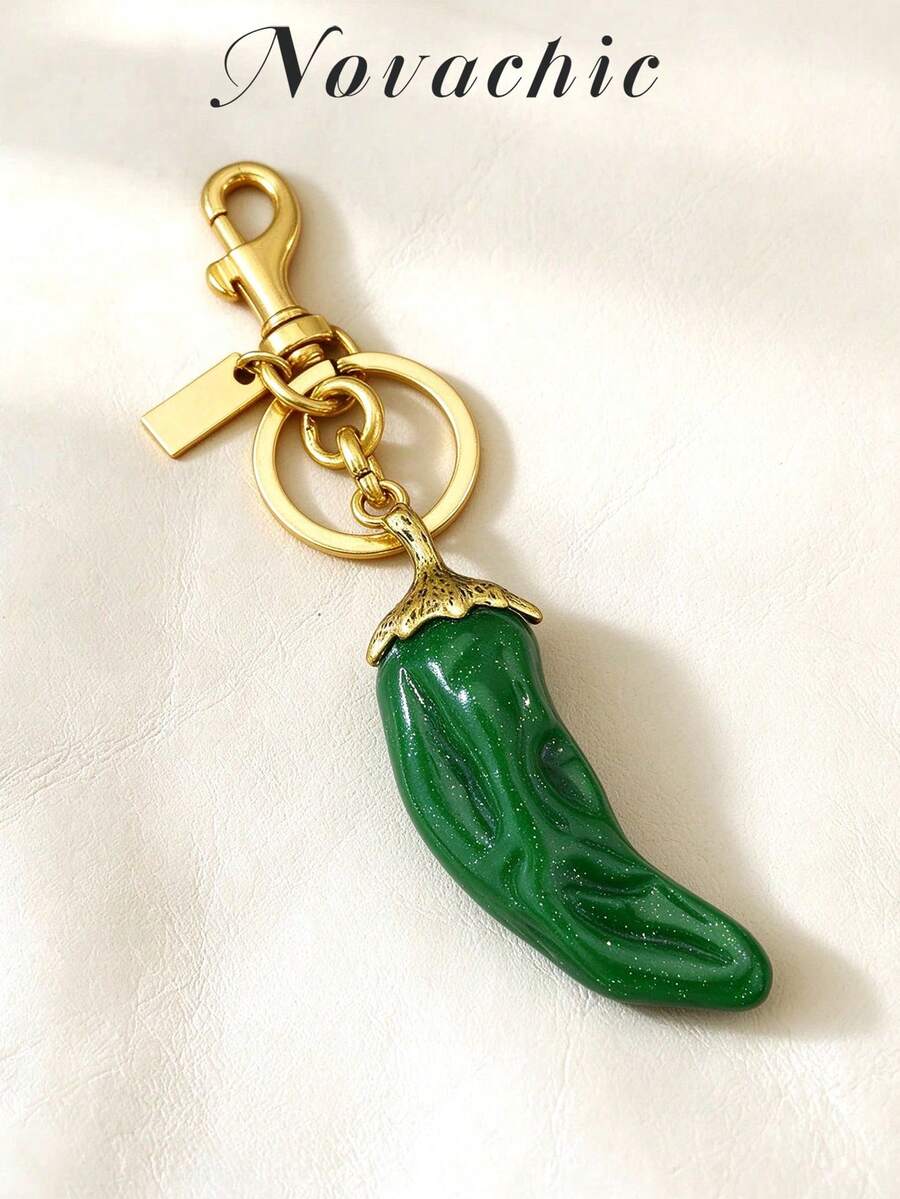 Novachic 1PC Handmade Chili Pepper Green Bag Charm, Vacation Style, Suitable For Summer Vacation, Beach, Seaside (Charm Only, No Bag Included) - Green - View 1