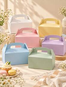 12pcs Paper Gift Boxes With Handle, Blank DIY Foldable Party Favor Boxes, Suitable For Halloween, Christmas, Back To School, Birthday Party Gift Packaging - Multicolor - View 2