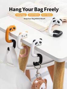 Cute Cartoon Animal Desktop Bag Hook, Foldable Portable ABS Material Handbag Hook, Panda Bear Design Desk Edge Handbag Holder, Suitable For Desk, School, Office - Multicolor - View 5