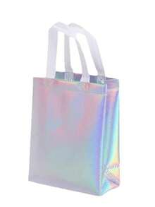5pcs Holographic Iridescent Non-Woven Gift Bags, Reusable Laser Rainbow Tote Bags With Handles, Birthday Holiday Gift Packaging Party Favor Goodie Bags - One Size - View 8