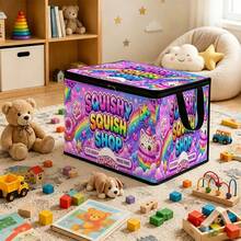 1PC 2D FLAT Squishy Squish Shop Rainbow Dessert Cartoon Pattern Under-Bed Storage With Zipper Flip Cover Foldable Storage Box - Suitable For Book Organization, Under-Bed Storage, Car Trunk Storage, Cosmetics, Hair Styling Tools, Toy Storage, Student Back To School Storage, Office, Home Organization, Clothing, Blankets, Large Capacity Storage For Daily Items. - A - View 1