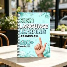 ASL Sign Language Workbook 8.3X11.7 Inches, 23 Pages, 550+ ASL Words Spiral Bound, Floral Finger Pointing Cover, Adult Practice Book, Office And School Supplies - A - View 2