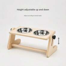 Upgraded Height Adjustable Wooden Pet Feeding Station With 2 Stainless Steel Bowls, Durable Pet Food And Water Dispenser, Suitable For Small And Medium Cats And Dogs, Cat Feeding Station - 1L - View 7