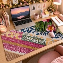 1pc Hawaiian Tropical Fabric Mouse Pad, Colorful Woven Stripes, Palm Leaves And Plumeria Flower Pattern Extended Desk Mat For Home Office And Gaming, Sizes S/M/L/XL - View 3