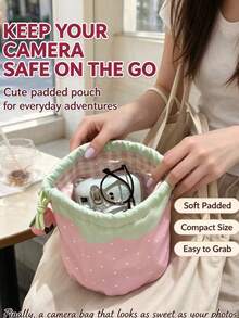 1pc, Popular Strawberry Drawstring Camera Bag, Portable Padded Camera Bag, Waterproof Lens Storage Box, Anti-Scratch Protective Camera Case, Suitable For Instant Cameras, DSLR Cameras, Mirrorless Cameras, Travel Outdoor Camera Handbags - View 6
