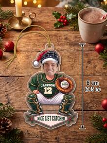 1pc Personalized Photo And Text Baseball Player Christmas Ornament, Custom Santa Hat Baseball Pitcher Ornamen,Baseball Player Keepsake Holiday Gift - Multicolor - View 6