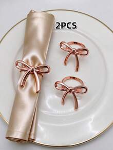 2-12pcs Metal Bow Napkin Rings, Luxury Round Metal Napkin Holders, Wedding, Party And Holiday Banquet Table Decor - Rose Gold - View 14
